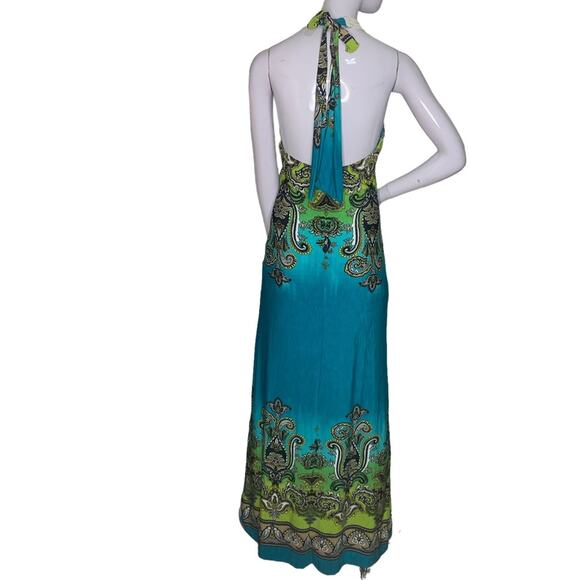 Va Va Voom Maxi Halter Dress Size M Open Back Moroccan Print Tie At The Neck - Picture 1 of 12